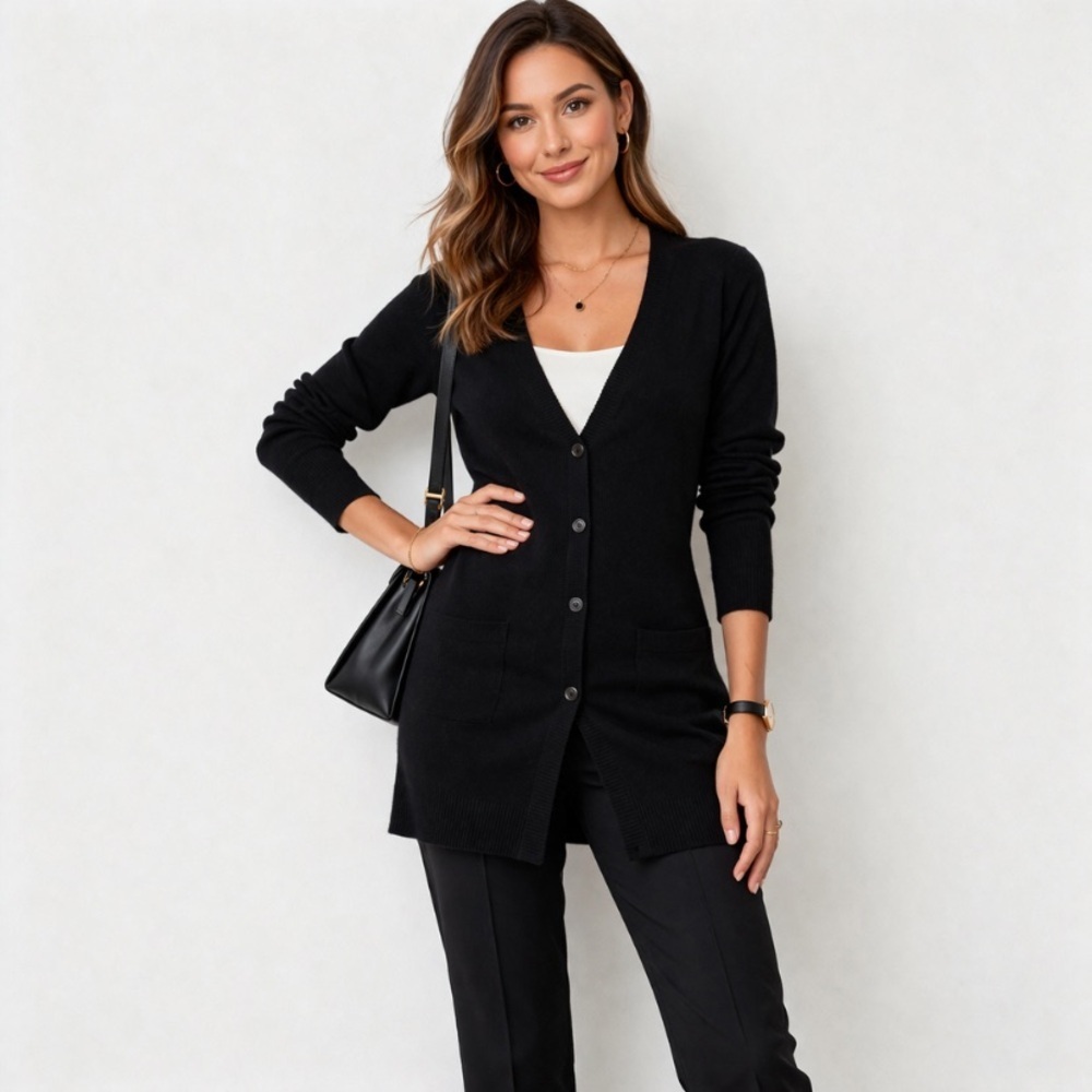Ann Taylor Classic Black Business Casual Quiet Luxury Minimalist Cardigan Size S